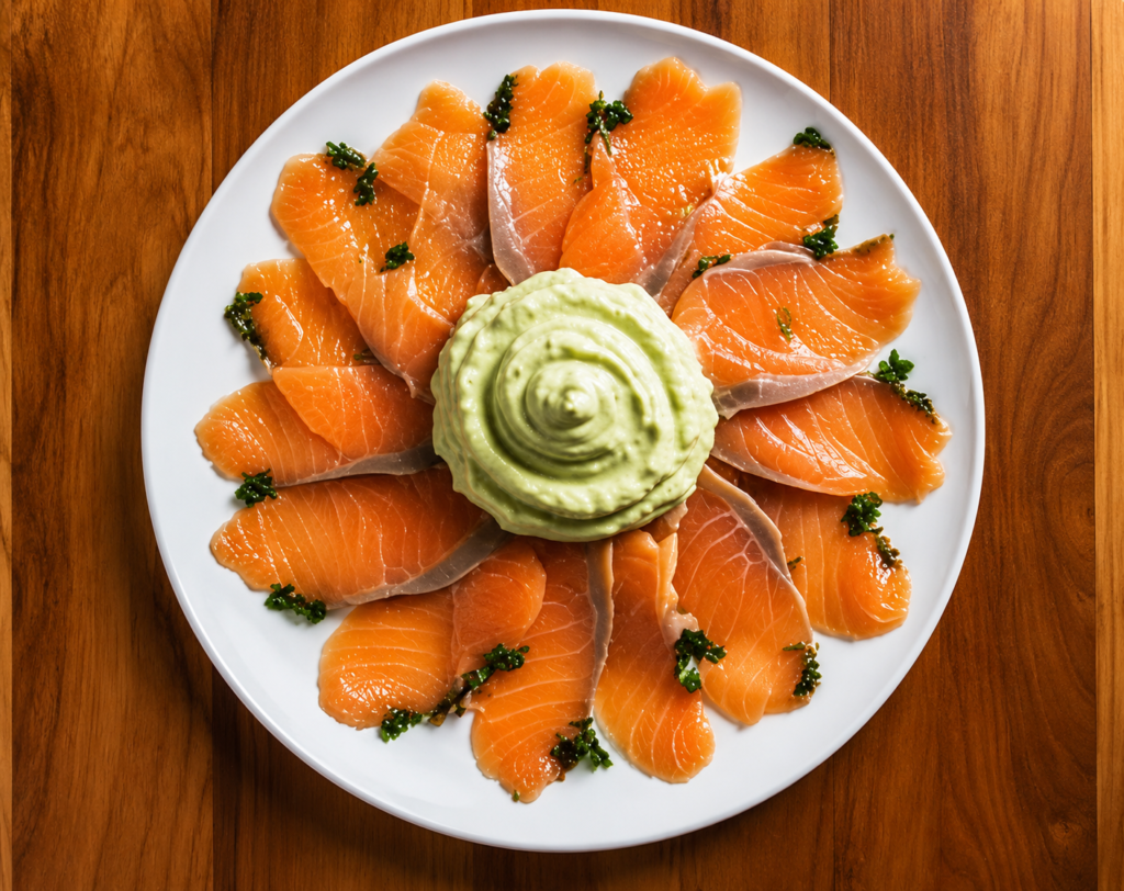 carpaccio de salmon con salsa de palta 150g
