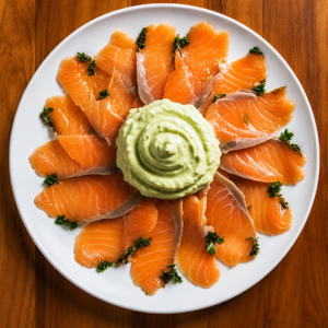carpaccio de salmon con salsa de palta 150g