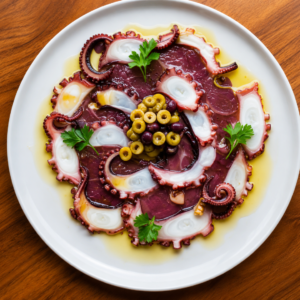 carpaccio de pulpo con salsa al olivo 150g
