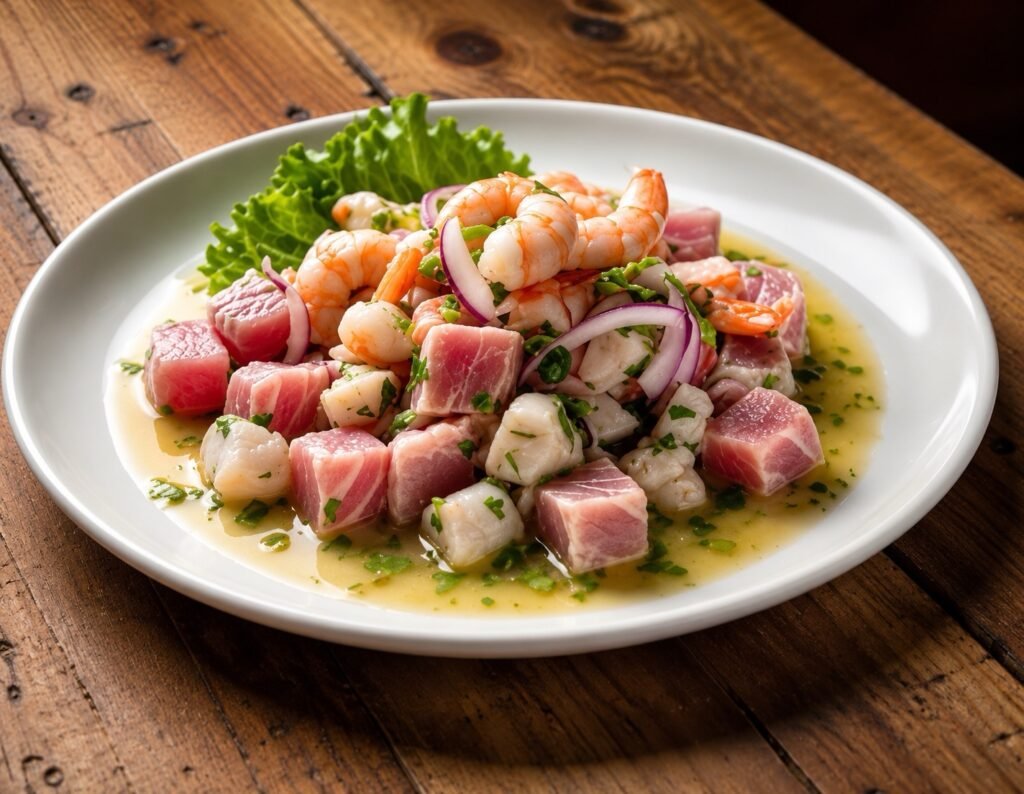 ceviche mixto (salmon, atun, camaron) 200g