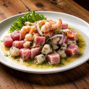 ceviche mixto (salmon, atun, camaron) 200g