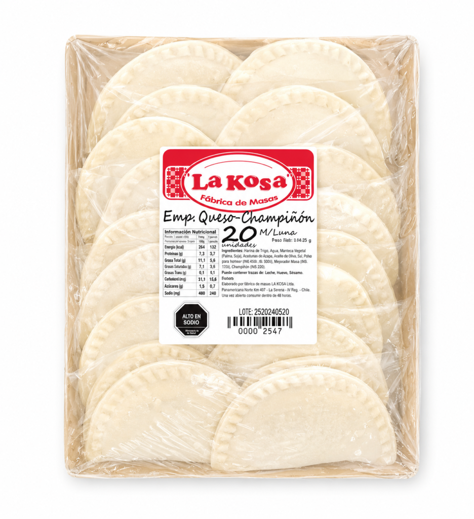 empanada media luna queso champiñon 20u