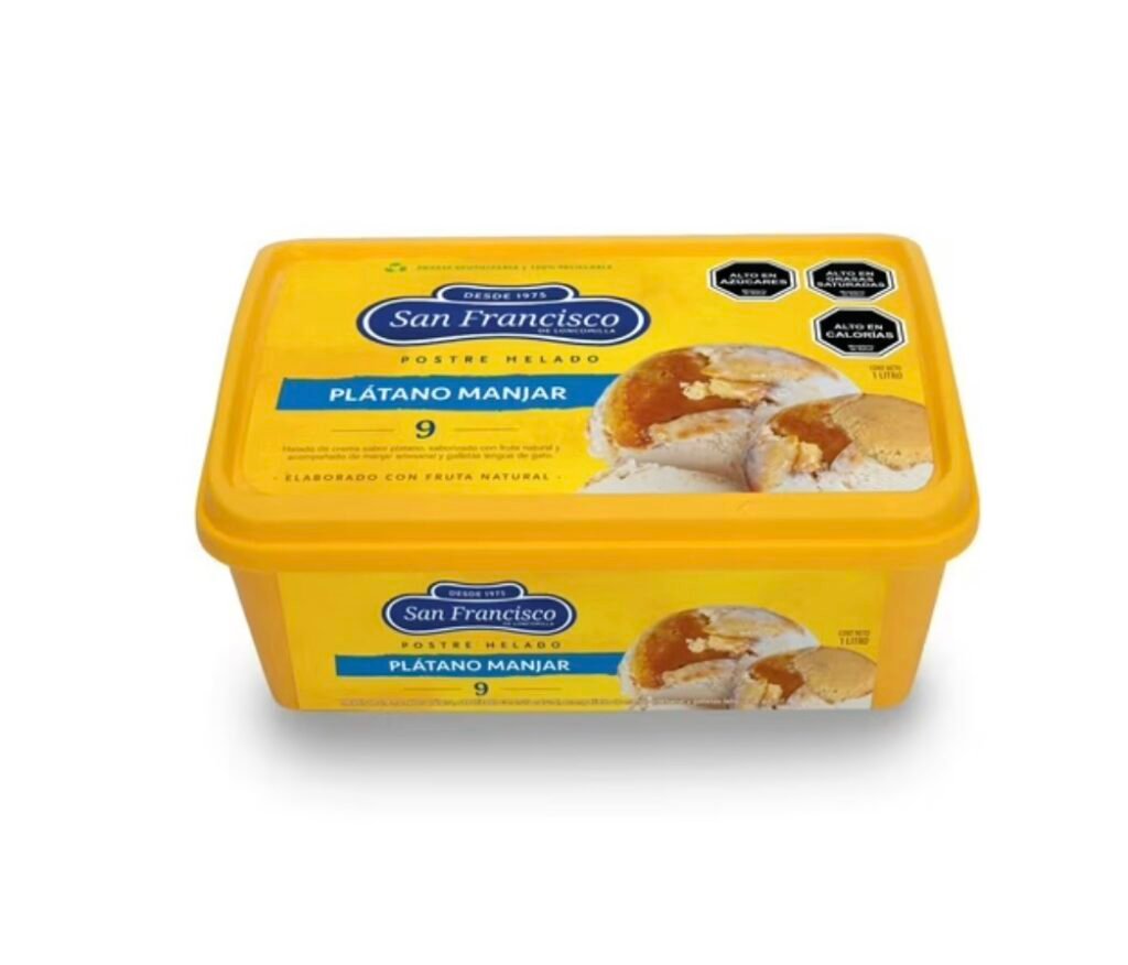 helado postre platano manjar 1 lt, san francisco